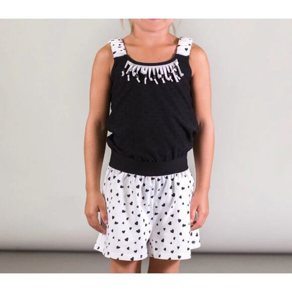 Deax Par Deux Black & White Heart Print Romper with Fringe Detail // 10 - Picture 2 of 12